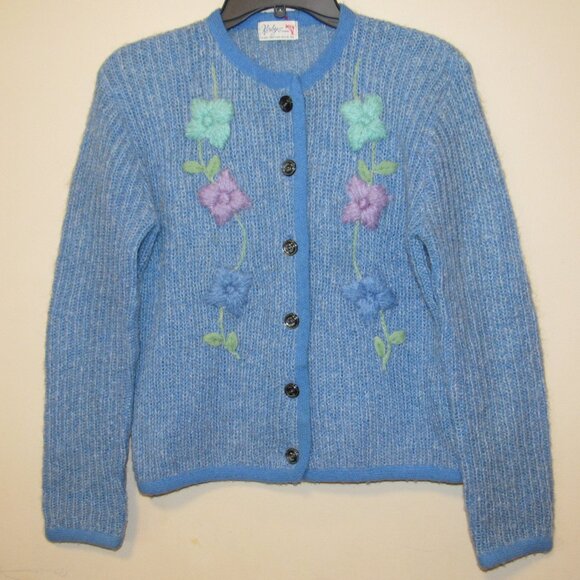 Vintage 50's Kirby of Miami Knitting Mills Mohair Wool Crewel Cardigan Sweater - Picture 1 of 4
